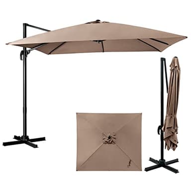 GOPLUS Parasol de Jardin Exterieur, Parasol Déporté 3x3M, avec Manivelle, 8 Baleines à Double Couche, Rotation à 360°, Anti-UV, Parasol Excentré Inclinable pour Balcon Terrasse, H.273cm, Café