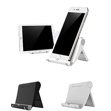 JCKD 2 pcs Bureau réglable Pliant Support en Plastique pour 6-11 Pouces Compatible avec Tous Les Supports de Smartphone comme iPhone 15pro Max 11 Samsung xiaomi Android etc (1 Blanc / 1 Noir)