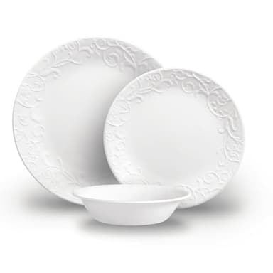 Corelle Bella Faenza Vaisselle pour 12 personnes | Vaisselle de qualité supérieure en verre Vitrelle™ triple pressé unique | Passe au four à 175 °C | Passe au micro-ondes | Passe au congélateur et au