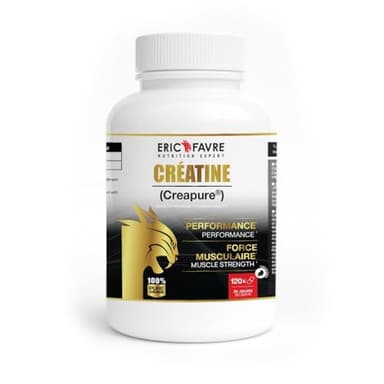 CRÉATINE MONOHYDRATE CREAPURE® - 120 Gélules Végétales - 100% Pure & Hautement Assimilable - Puissance, Explosivité & Performances Sportives - Créatine Brevetée Premium - Cure 30 Jours - Eric Favre