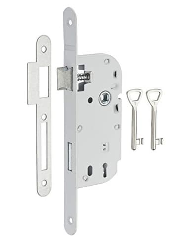 THIRARD - Serrure Encastrable à Clé pour Porte de Chambre - Axe 40 mm - Bouts Ronds - Blanc - 2 Clés - Coffre Acier Embouti - Têtière Acier - Mécanisme à 1 Tour