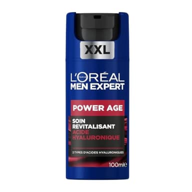 L'Oréal Men Expert - Soin Visage Revitalisant & Anti-Âge pour Homme - À l'Acide Hyaluronique - Pour Tous Types de Peaux - Power Age - Format XXL - 100 ml