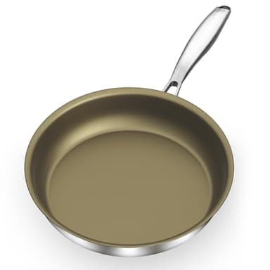 Abijan 28cm Poele inox, 18/10 Poele acier inoxydable, Poele titane, Construction à 3 couches, Poêle inox sans pfoa ni ptfe, Tous feux dont induction, Passe au four, Brun