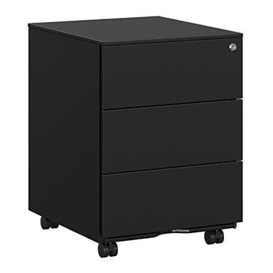 SONGMICS Caisson de Bureau, Meuble de Bureau, Casier sur roulettes, Métallique, pour Imprimante, Verrouillable, 3 Tiroirs, Prémonté, Télétravail, 45 x 39 x 54 cm, Noir Mat OFC63BK