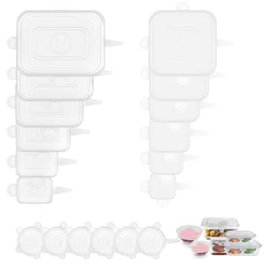Samsco Lot de 18 couvercles extensibles en silicone réutilisables de différentes tailles, extensibles et durables, idéaux pour bols, tasses, boîtes et fruits, blancs