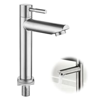 Robinet Salle Bain Acier Inoxydable Mélangeur Eau Froide Monotrou Lavabo Meuble Lavabo Moderne Design Brossé Installation Facile Robinetterie Durable pour Salle de Bain