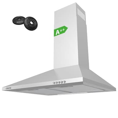 CIARRA Hotte Aspirante 60cm 370m³/h Classe A++- Evacuation ou Recyclage - Filtres à Charbon INCLUS - 3 Niveaux de Vitesse - Hotte Murale - Inox - CBCS6201