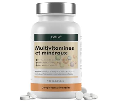 Comprimés multivitaminés – 400 comprimés véganes, 27 vitamines et minéraux, avec complexe de vitamines B, vitamine D, magnésium, potassium et bien plus encore, sans stéarate de magnésium
