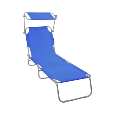 vounot® Chaise Longue avec Pare Soleil Bain de Soleil Pliable Tissu Polyester Inclinable 4 Positions Transat Charge Max 120KG pour Jardin Terrasse Piscine Plage Camping Bleu