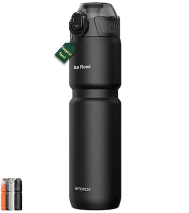 MYFOREST 0,7 Litre Bouteille d'eau de Cyclisme Isotherme, 700 ml Vélo Gourde, Acier Inoxydable Chirurgical: Pas de goût de plastique, Adhérence renforcée sur gravier (Noir mat)