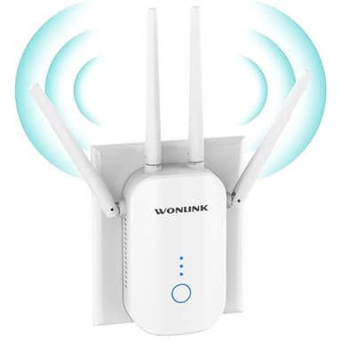 WONLINK 2025 Nouveau Répéteur WiFi Puissant 1200Mbps Amplificateur WiFi Puissant, WiFi Extender WiFi Booster Couvre jusqu'à 100 m²,Repeteur WiFi avec Port Ethernet et 4 Antennes,Blanc