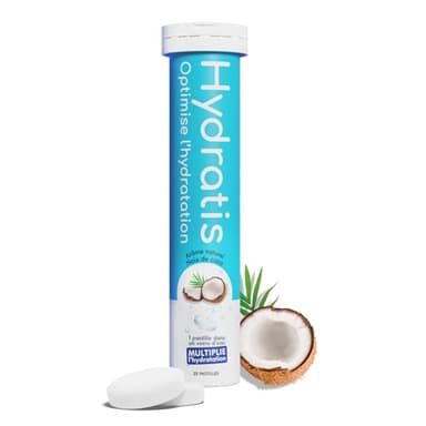 HYDRATIS - Pastilles Hydratation Electrolytes - Noix de Coco - Améliore l'Hydratation et Favorise l'Énergie - Formule Isotonique - Sport, Récupération, Bien-être - 1 tube (20 Pastilles)
