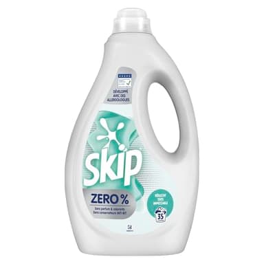 Skip - Lessive Liquide - 0% - Efficace Tout en Respectant les Peaux Très Sensibles - Formule Sans Parfum ni Colorants et Conservateurs MIT-BIT - Certifiée ECARF - 35 Lavages