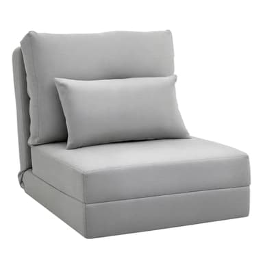 HOMCOM Fauteuil Convertible 1 Place Fauteuil Paresseux lit chauffeuse 1 Place - Coussin Inclus, Dossier réglable - Salon, Charge 120 kg, Tissu Lin Gris Clair
