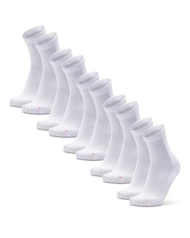 DANISH ENDURANCE Chaussettes de Sport Mi-Hautes, Respirantes & Anti-Ampoules, Homme Femme, 5 Paires Blanc 39-42