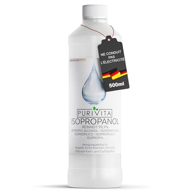 PURIVITA® Alcool Isopropylique 99,9% [500ML] - Isopropanol Alcohol - Alcool Menager & Desinfectant - Isopropyl Rubbing Alcohol 99% - Isopropil Dénaturé pour la Maison, l'industrie & l'électronique