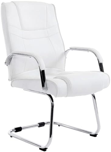 CLP Chaise Cantilever Attila XXL avec Accoudoirs - Fauteuil Oscillant de Bureau en Similicuir - Chaise de Salle à Manger Rembourrée Charge Max 1, Couleur:Blanc
