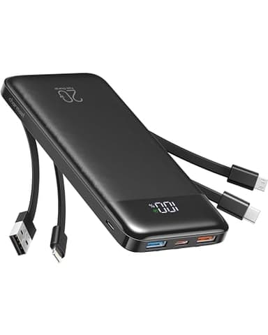 Charmast Batterie Externe 20000mAh, 22.5W Power Bank Charge Rapide avec câbles intégrés, 6 Sorties et 4 Entrées pour iPhone 17 16 15 14 Samsung S21 S22