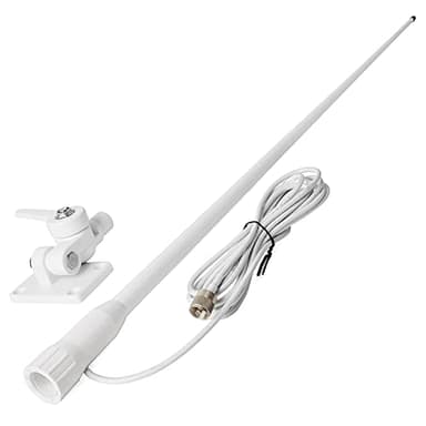 UAYESOK Antenne Radio Marine étanche VHF en Fibre de Verre 1,1 m avec câble RG-58 de 7 m PL259/support de Base réglable pour Voiture de Bateau ATV UTV (Blanc)