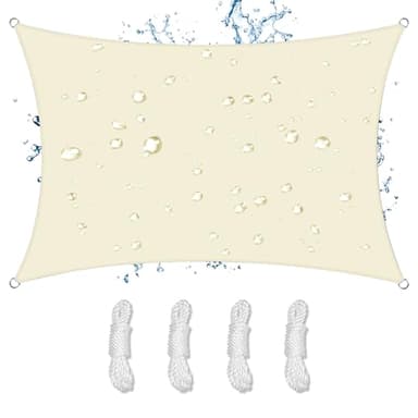 NAKIHOUSE Voile d'ombrage imperméable - 3 x 4 m - Rectangulaire - Polyester - Polyester - Protection solaire - Protection contre le vent - 98 % protection anti-UV - Pour balcon, terrasse, jardin,