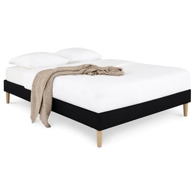 IDIMEX Sommier tapissier Brest 160 x 200 cm Structure en Bois et revêtement en Tissu Noir, Cadre de lit avec Pieds et sommier à Lattes déhoussable pour 1 Personne