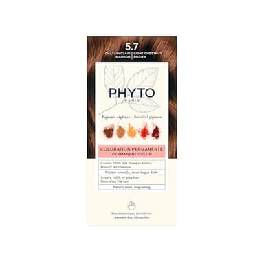 Phyto Paris - Coloration Cheveux Permanente 5.7 Châtain Clair Marron - Couleur Marron Clair Intense et Lumineux - Sans Ammoniaque Enrichie en Pigments Végétaux - Kit Complet à Usage Unique