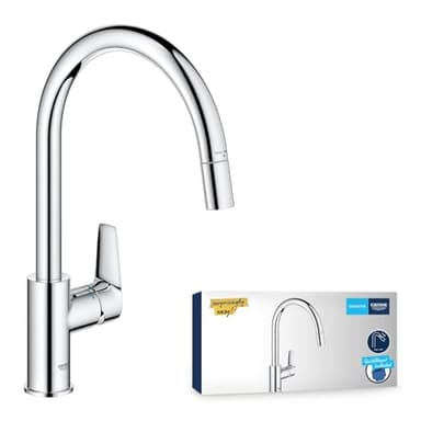 GROHE QUICKFIX Start Edge, Mitigeur de Cuisine avec Douchette Extractible, Bec Haut, Rotation 360°, Chromé, 30551000