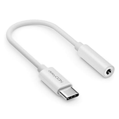 deleyCON Adaptateur Audio USB‑C vers Jack 3,5mm - Puce DAC & TRRS - Connecteur USB Type‑C vers Prise Jack - Compatible Smartphone, Tablette, Casque, Haut‑parleur - Blanc