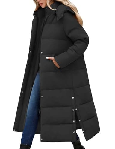 CMTOP Manteau Femme Hiver Longue Chaud en Coton Matelassée Doudoune Épais à Capuche Veste Élégant Casual Zippé Parka Grande Taille Outercoat avec Poches(Noir, S)