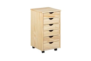 Inter Link - Caisson roulant - Caisson roulant 6 tiroirs - Caisson bureau - Armoire roulante - Chariot à tiroirs - Pin massif - Naturel laqué - LxPxH : 35x39x66 cm - Nils