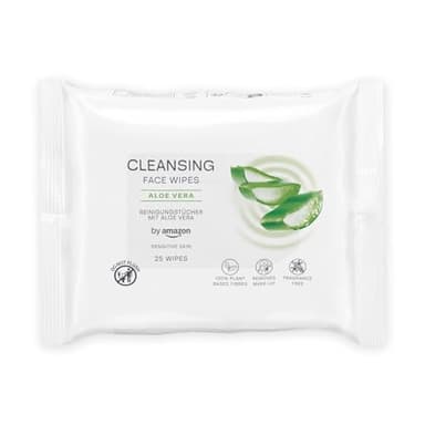 by Amazon Lingettes nettoyantes pour le visage à l'aloe vera, démaquillant, sans parfum, 25 lingettes