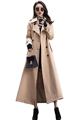 ebossy Trench long à double boutonnage pour femme, kaki, Medium