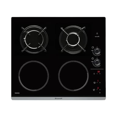 Brandt - BPI6413BM - Plaque Induction et Gaz - Table de Cuisson - Noir - 4 Foyers - 3400W Electrique et 4600 Gaz - Dimensions Encastrement : 56x49cm - 9 Positions par Foyer - Fabriqué en France