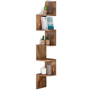 IDMarket - Etagère Murale d'angle ISA 5 Niveaux façon Bois Vieilli
