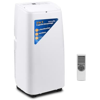 SereneLife Climatiseur Mobile, Climatiseur Portable 3-en-1 avec Fonction Déshumidificateur Intégrée, Mode Ventilateur, Télécommande, Kit d'Évacuation Complet pour Fenêtre, 12 000 BTU, Blanc