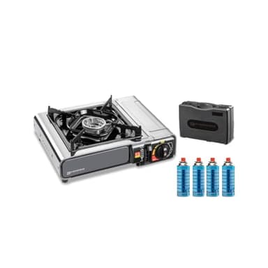 Réchaud à gaz 2200W INOX + 4 Cartouches de gaz 190g KEMPER