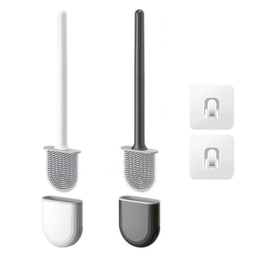 Homshsjhkis 2 Pcs Brosse WC Silicone, Balai Brosse Suspendu Plate, Brosse Toilette Supports, Anti-Goutte Antibactérienne Balai WC Ventilée, Séchage Rapide Sans Odeur, Balayette WC Montage Mural/Au Sol