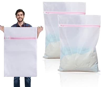Lot de 2 grands sacs à linge en maille de 60 x 90 cm avec fermeture éclair et cordon de serrage, sac de lavage en maille durable pour linge délicat, lingerie, chaussettes, vêtements de bébé