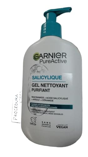 Garnier Pure Active - Gel Nettoyant Moussant - Purifie, Hydrate & Élimine Les Impuretés - Acide Hyaluronique, Céramide, Argile - Vegan & Cruelty Free - Tous Types de Peaux - 250 ml