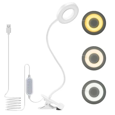 dowowdo 48 LEDs Lampe de Lecture Clipsable Luminosité Réglable Lampe de Bureau Pince pour Lit USB pour Étude et Travail, Blanc