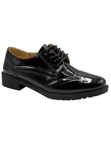 Derbies femme noires vernies semelle interieure cuir baskets elegantes talon carre a motifs - Noir - Taille 37 EU