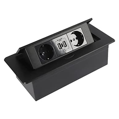 Prise de table pop-up avec 2 prises EU, 2 ports USB, 1 type C - 4000 W - Prise encastrable escamotable - En aluminium - Noir - Pour bureau, cuisine, bureau, table de conférence