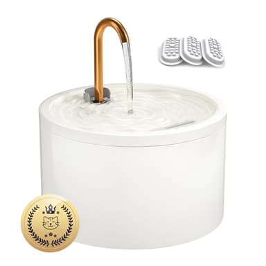Keimi Fontaine à eau pour chat, en céramique, 2,1 l, distributeur d'eau silencieux pour plusieurs animaux de compagnie, filtre pour eau propre, hygiénique et facile à nettoyer, blanche