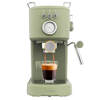 Cecotec Cafetière espresso compacte Power Espresso 20 Retro Green. 1100 W, 20 Bars, Système Thermoblock, Buse orientable, Porte-filtre avec double sortie et 2 filtres, 1,25 litre