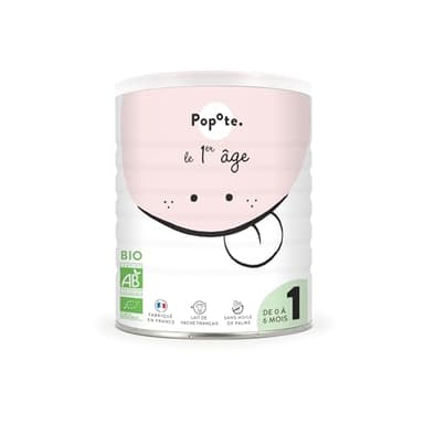 POPOTE - Lait Infantile 1er Âge Bio 400 g En Poudre Dès La Naissance - Avec des Oméga 3 Et 6, Vitamines Et Minéraux - Format Refermable Pratique - Préparation Facile - Sans Huile De Palme