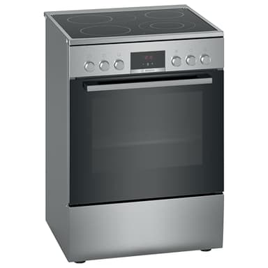 Bosch HKR39C250 Série 4 Cuisinière électrique 60 cm de large, EcoClean Direct, 3D air chaud cuisson à 3 niveaux, contrôle de l'écran LED, zone de cuisson extensible pour grande batterie de cuisine