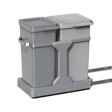 EKO Poubelle Cuisine Double Tri 2 Compartiments 20L + 15L Extractible | Sous Évier avec Rails Coulissants | Fermeture Silencieuse Compact Double