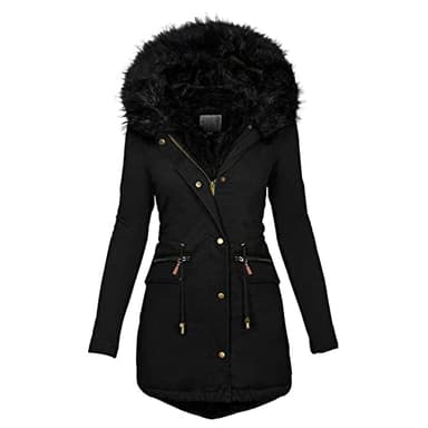 Générique Doudoune Femme Hiver Mi Longue, À Capuche Avec Fausse Fourrure, Manteau Femme Hiver Cordon De Serrage Zippé Fermeture Eclair, Parka Femme À Manches Longues Avec Poches, Confort Chaud, S-5XL