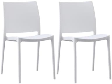 CLP Lot de 2 chaises de Jardin Meton, empilables en Plastique, faciles à Entretenir, résistantes UV, 150 kg Max, Couleur:Blanc