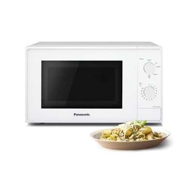 Panasonic NN-E20JWMEPG Four à Micro-Ondes avec Plateau Tournant en Verre, 20L, 800W, Décongélation, 5 Niveaux de Puissance, Minuterie, Blanc